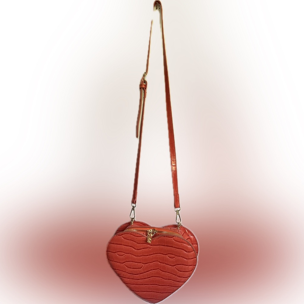 Heart Shaped Purse Coral Orange Detachable Strap